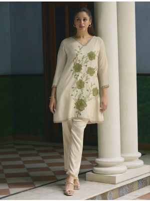 pistachio cream chinon embroidered co ord set fabku21176
