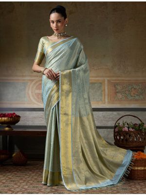 Powder Blue Kanjivaram Art Silk Saree With Zari Work