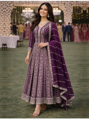 Purple Chinon Premium Ready To Wear Anarkali Dress small FABSL22440
