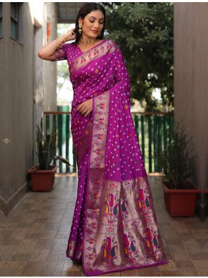 Purple Dola Silk Bandhej Printed Saree With Zari Work