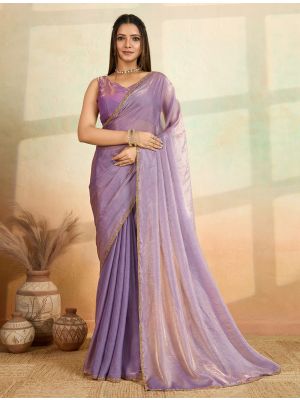 Purple Frendy Satin Saree With Bead Embroidery