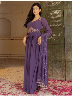 purple georgette contemporary gown with dupatta fabgo20418