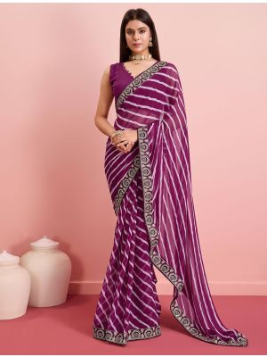 Purple Georgette Party Wear Saree With Leheriya Print