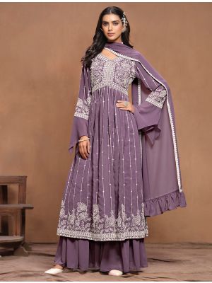 Purple Georgette Semi Stitched Palazzo Suit FABSL21923