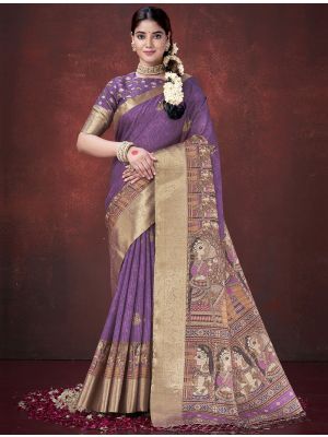Purple Habotai Silk Traditional Pattern Saree