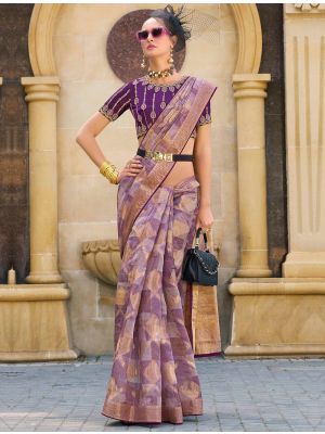 Purple Jacquard Silk Elegant Saree With Woven Work