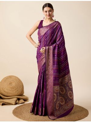Purple Jacquard Silk Saree With Woven Work