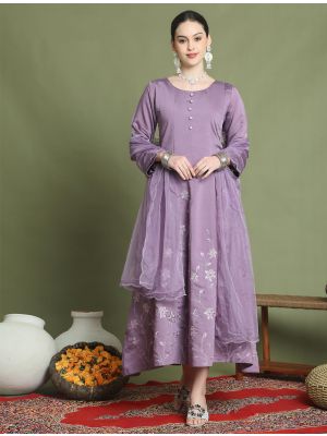 Purple Muslin Ready To Wear Designer Gown Style Suit FABSL22066