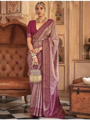 Purple Premium Banarasi Silk Saree With Traditional Zari Weaves