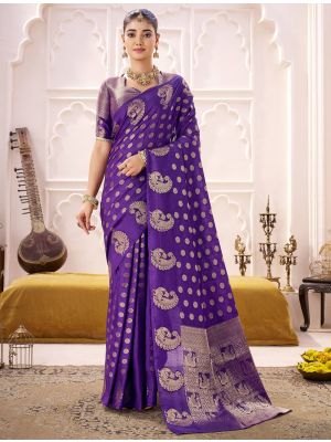 Purple Roop Silk Saree With Woven Zari Work