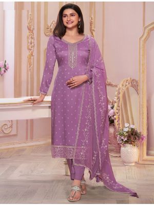 Purple Silk Georgette Embroidered Salwar Suit small FABSL21931