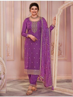 Purple Silk Georgette Semi Stitched Salwar Kameez FABSL22006