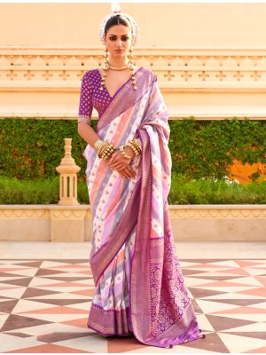 Purple Silk Saree With Woven Work And Digital Print
