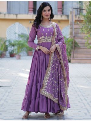 purple star georgette anarkali gown with dupatta fabgo20358