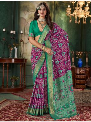 Purple Tussar Silk Elegant Saree With Ikat Print