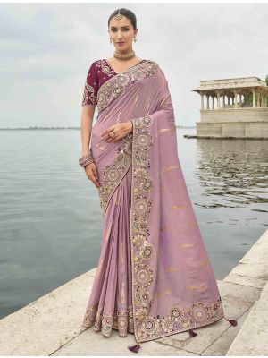 Purple Viscose Tissue Silk Designer Saree