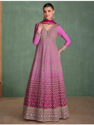 Purplish Pink Georgette Pre Stitched Anarkali Suit In XL small FABSL22117