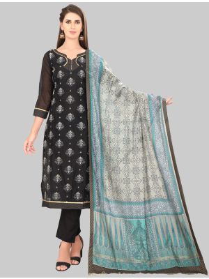 Black Chanderi Silk Straight Suit with Dupatta small FABSL20019