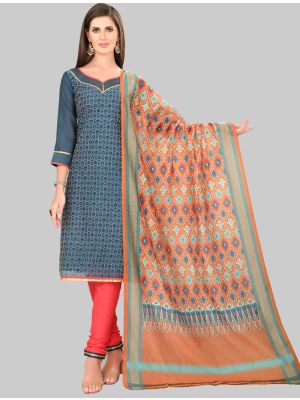 Blue Chanderi Silk Straight Suit with Dupatta small FABSL20015