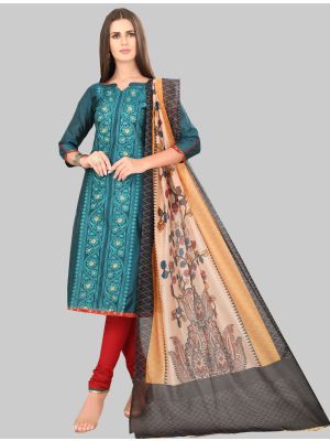 Blue Chanderi Silk Straight Suit with Dupatta small FABSL20021