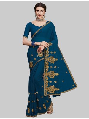 Blue Georgette Designer Saree small FABSA20153