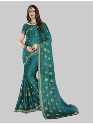Blue Satin Chiffon Designer Saree small FABSA20082
