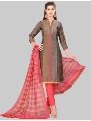 Brown Chanderi Silk Straight Suit with Dupatta small FABSL20029