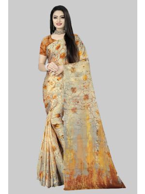 Cream Satin Silk Designer Saree small FABSA20024