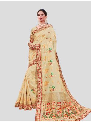 Cream Weaved Silk Designer Saree small FABSA20042
