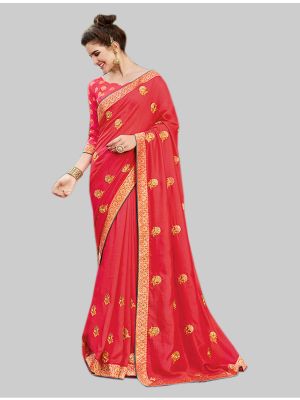 Crimson Red Art Silk Designer Saree small FABSA20104