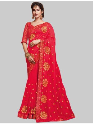 Crimson Red Soft Art Silk Designer Saree small FABSA20108