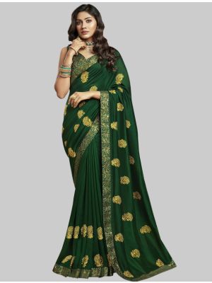 Dark Green Soft Art Silk Designer Saree small FABSA20185