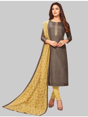 Dark Grey Soft Silk Straight Suit with Dupatta small FABSL20033