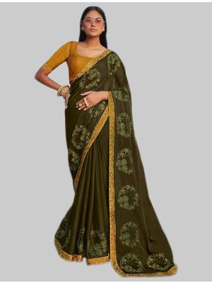 Dark Olive Green Soft Art Silk Designer Saree small FABSA20020