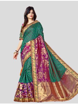 Green and Purple Weaved Silk Designer Saree small FABSA20044