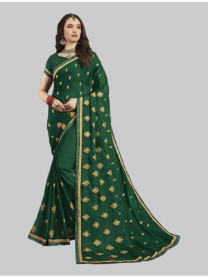 Green Satin Chiffon Designer Saree small FABSA20084