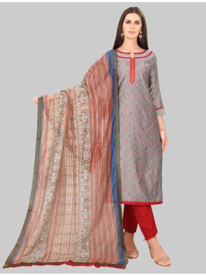 Grey Chanderi Silk Straight Suit with Dupatta small FABSL20025