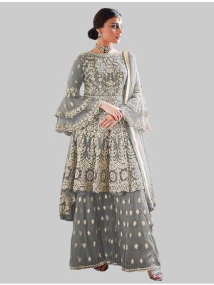 Grey Net Sharara Suit with Dupatta small FABSL20002