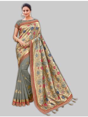 Grey Weaved Silk Designer Saree small FABSA20048