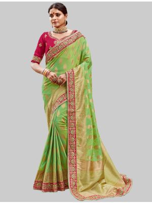 Light Green Jacquard Silk Designer Saree small FABSA20196