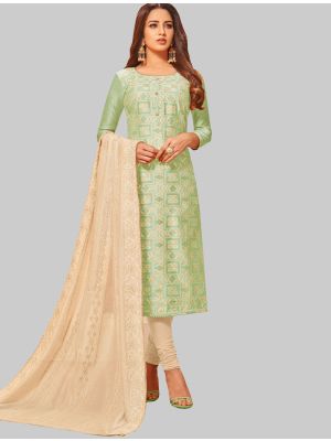 Light Green Jacquard Silk Straight Suit with Dupatta small FABSL20046