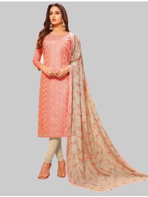 Light Peach Satin Silk Straight Suit with Dupatta small FABSL20050