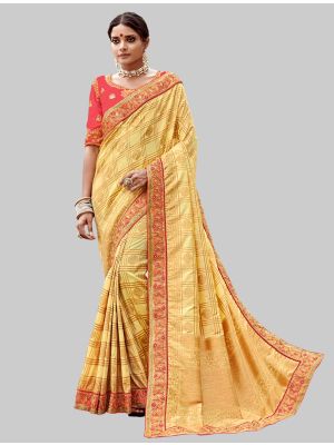 Light Yellow Jacquard Silk Designer Saree small FABSA20198