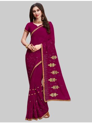 Magenta Pink Georgette Designer Saree small FABSA20080