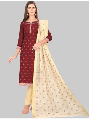 Maroon Chanderi Silk Straight Suit with Dupatta small FABSL20030