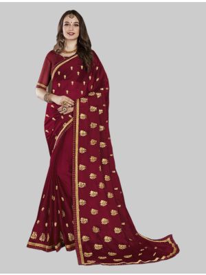Maroon Satin Chiffon Designer Saree small FABSA20085
