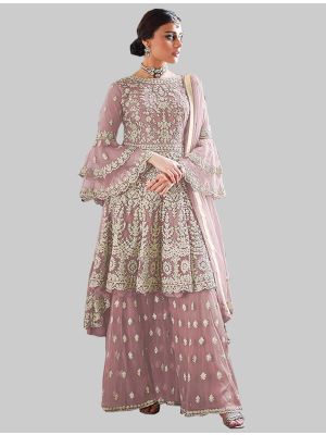 Mauve Net Sharara Suit with Dupatta small FABSL20004