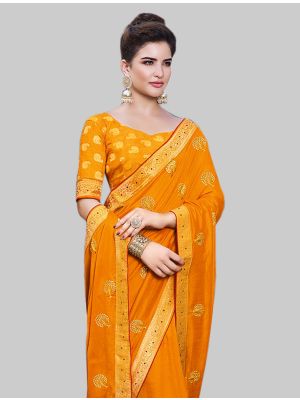 Musturd Yellow Art Silk Designer Saree small FABSA20099