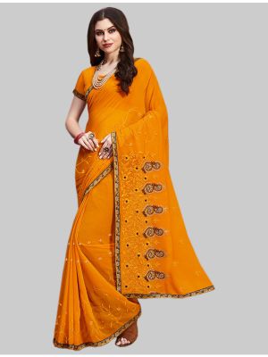 Musturd Yellow Georgette Designer Saree small FABSA20075