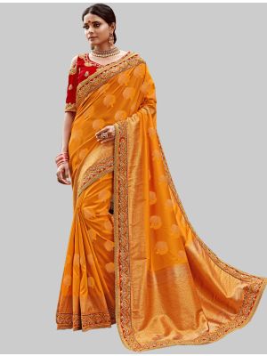 Musturd Yellow Jacquard Silk Designer Saree small FABSA20197